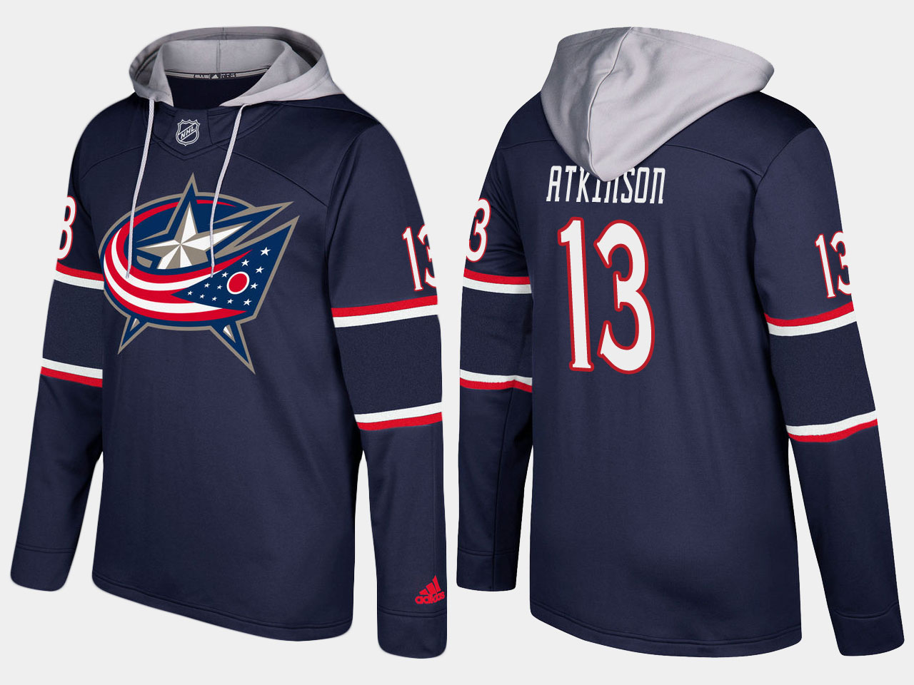 Men NHL Columbus blue jackets #13 cam atkinson navy blue hoodie